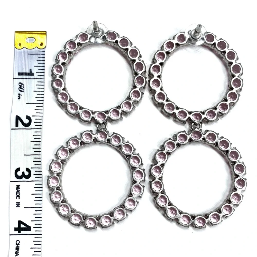 NEW For Love & Lemons Crystal Ball Drop Earrings Pink Large - Picture 9 of 9